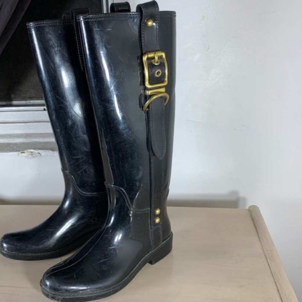 Ladies COACH  Black Rain boots with buckle Coach authentic boots size 5 hunter